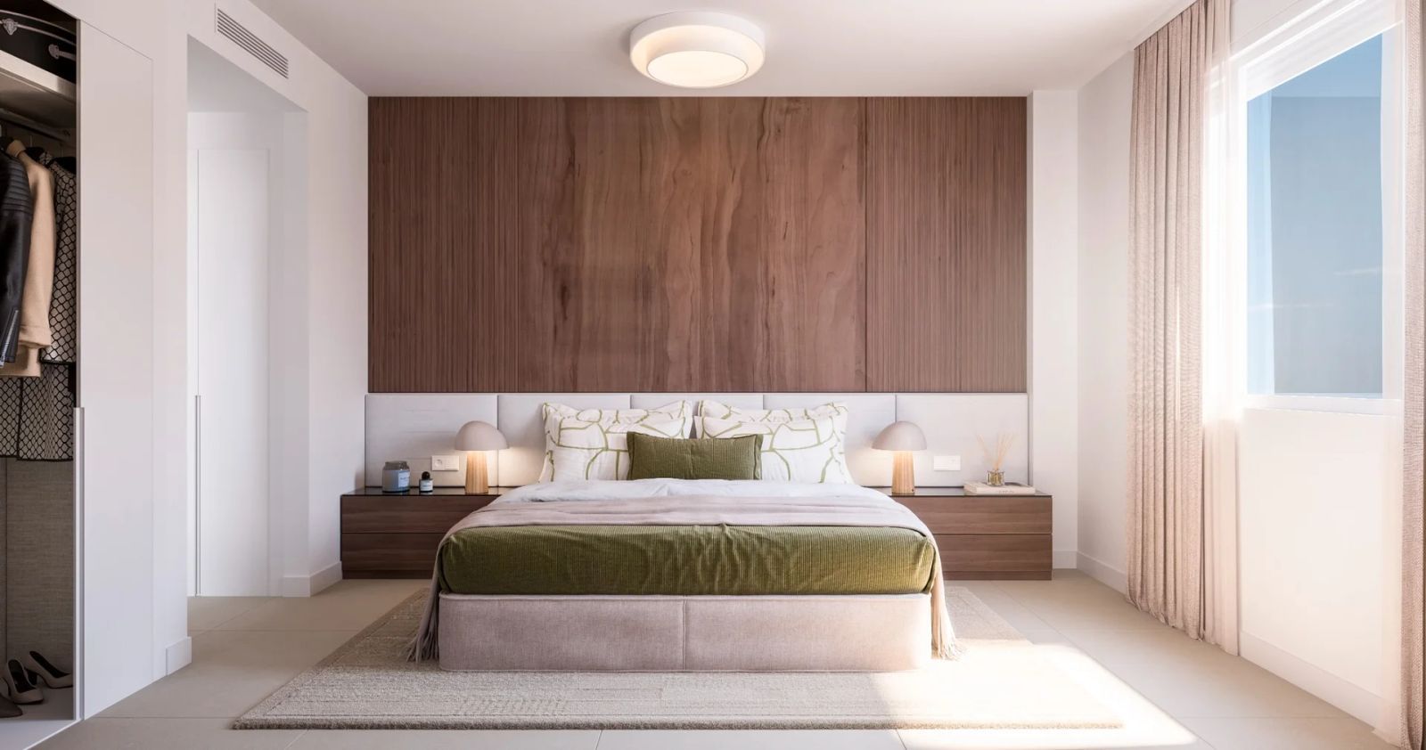 16 modern bedroom with wooden headboard and natural l